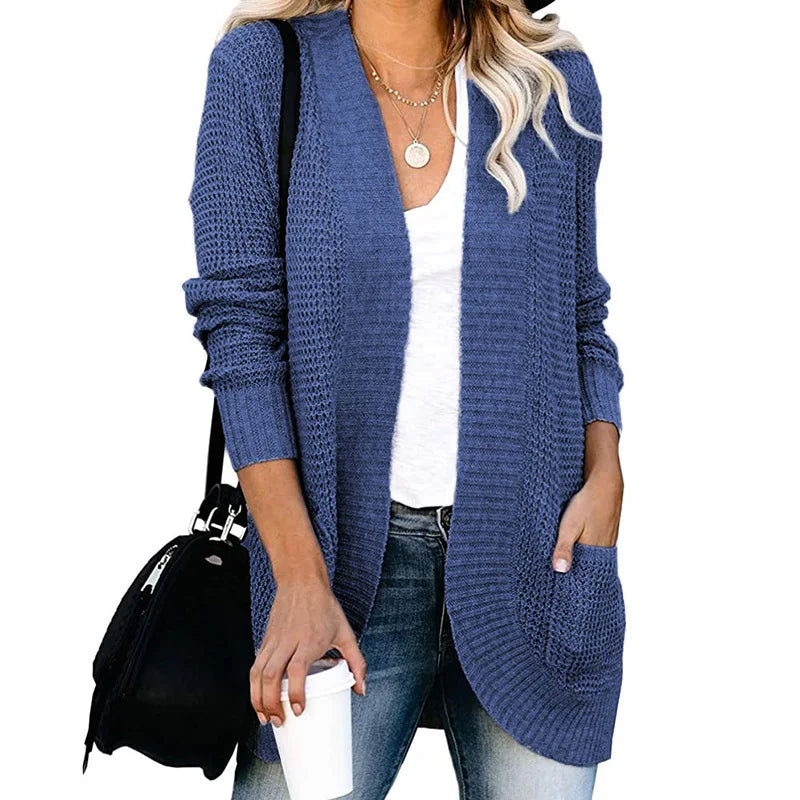 Soft Knit Curve-Pocket Sweater Cardigan