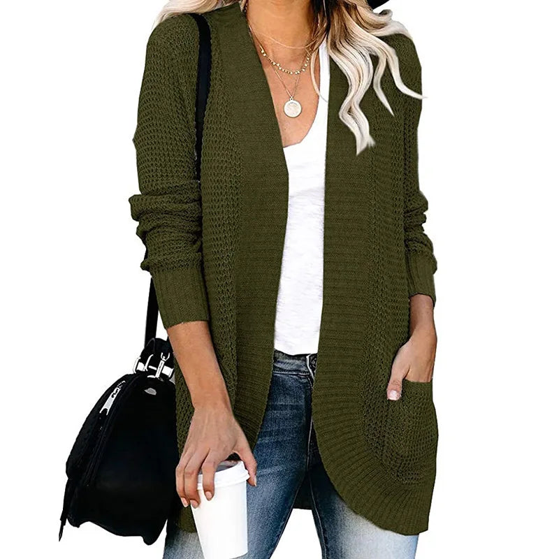 Soft Knit Curve-Pocket Sweater Cardigan