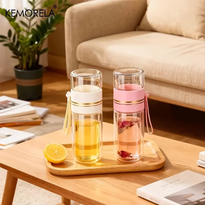 Blissful Brew Double-Wall Glass Tea Tumbler (with Carry Loop)
