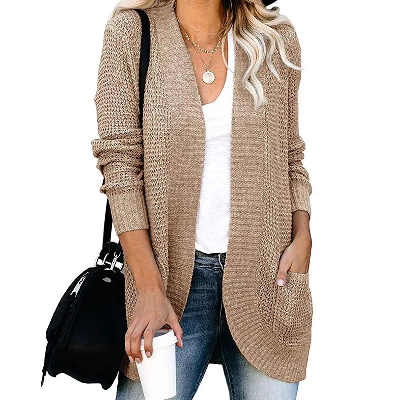 Soft Knit Curve-Pocket Sweater Cardigan
