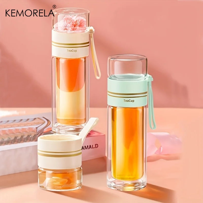 Blissful Brew Double-Wall Glass Tea Tumbler (with Carry Loop)