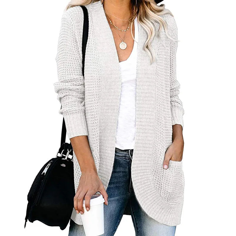 Soft Knit Curve-Pocket Sweater Cardigan