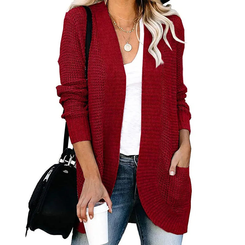 Soft Knit Curve-Pocket Sweater Cardigan