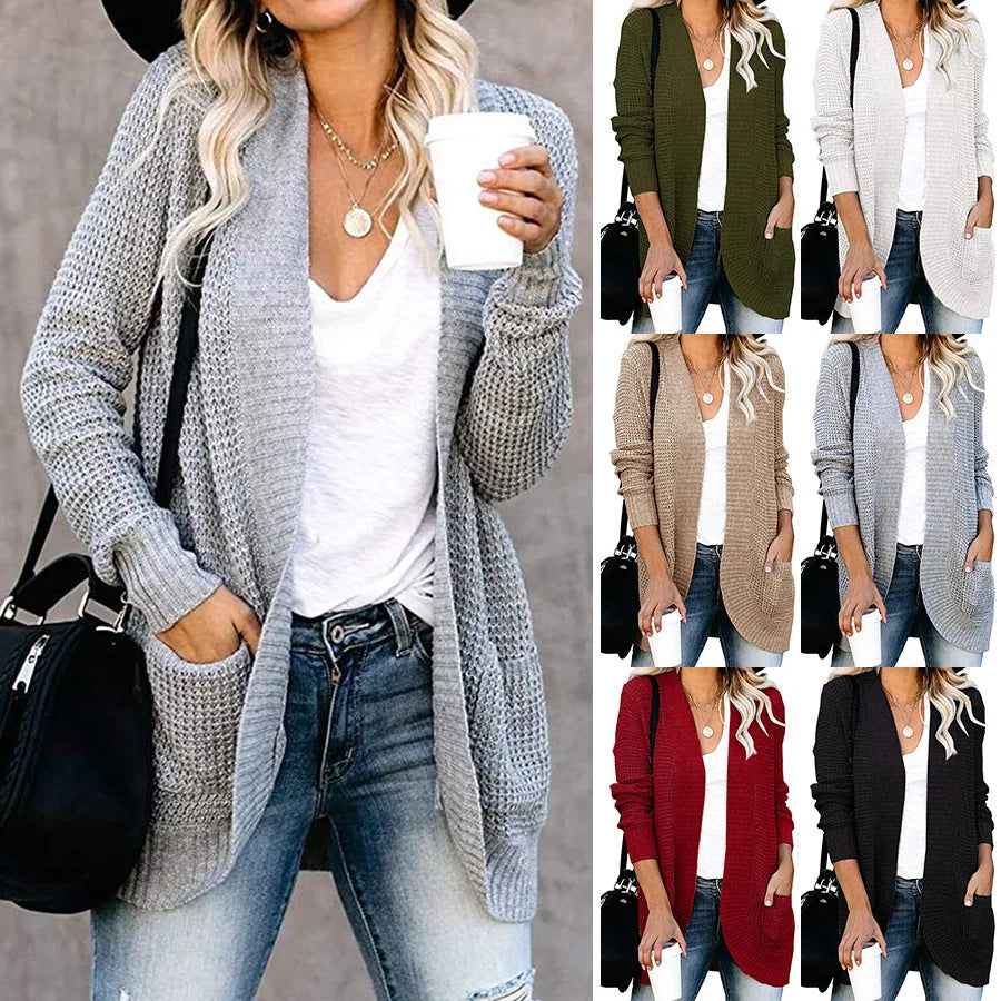 Soft Knit Curve-Pocket Sweater Cardigan