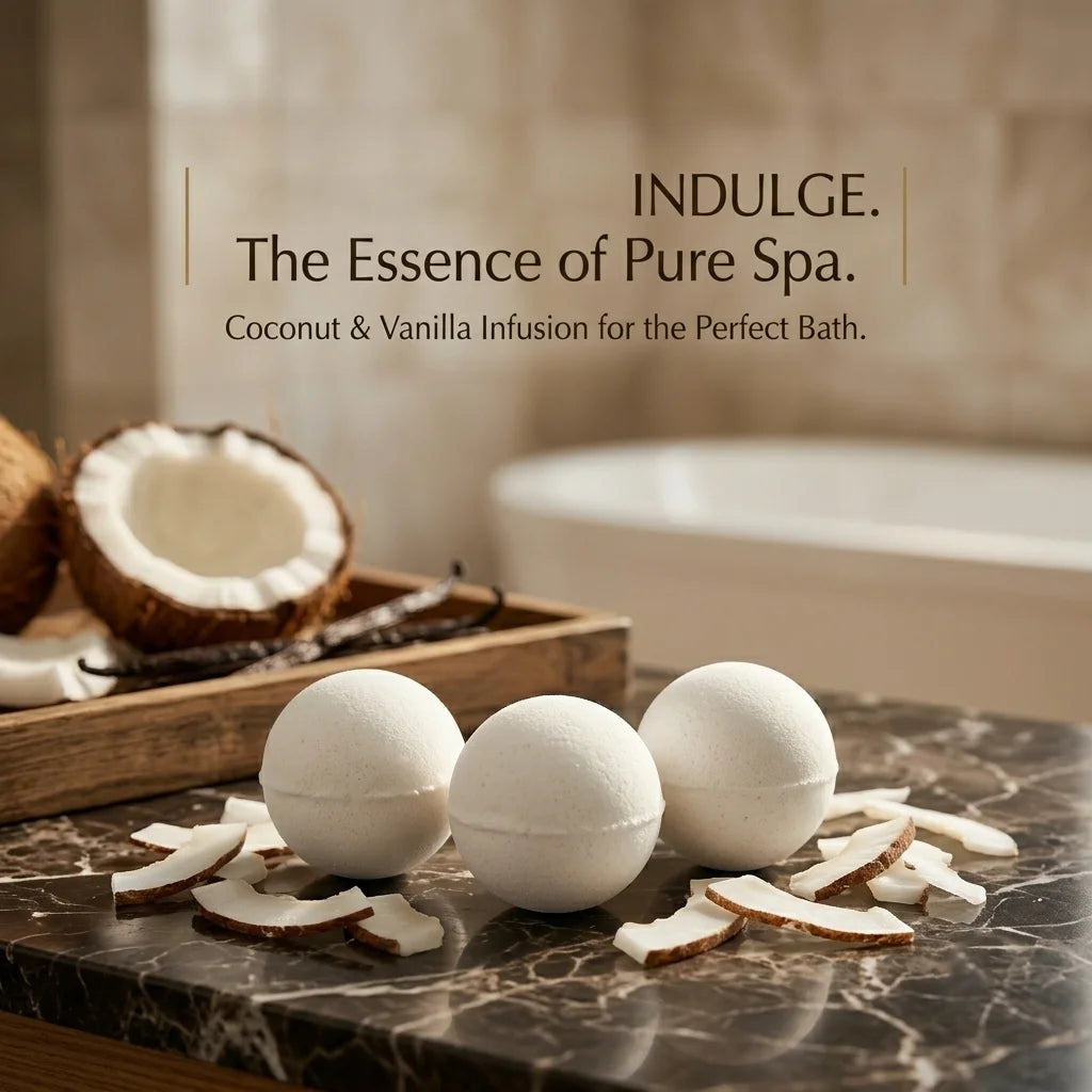 Vanilla & Coconut Bath Bombs, Luxury Spa Collection, Effervescent & Nourishing Bath Fizzies for Personal Care