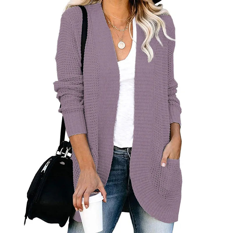 Soft Knit Curve-Pocket Sweater Cardigan