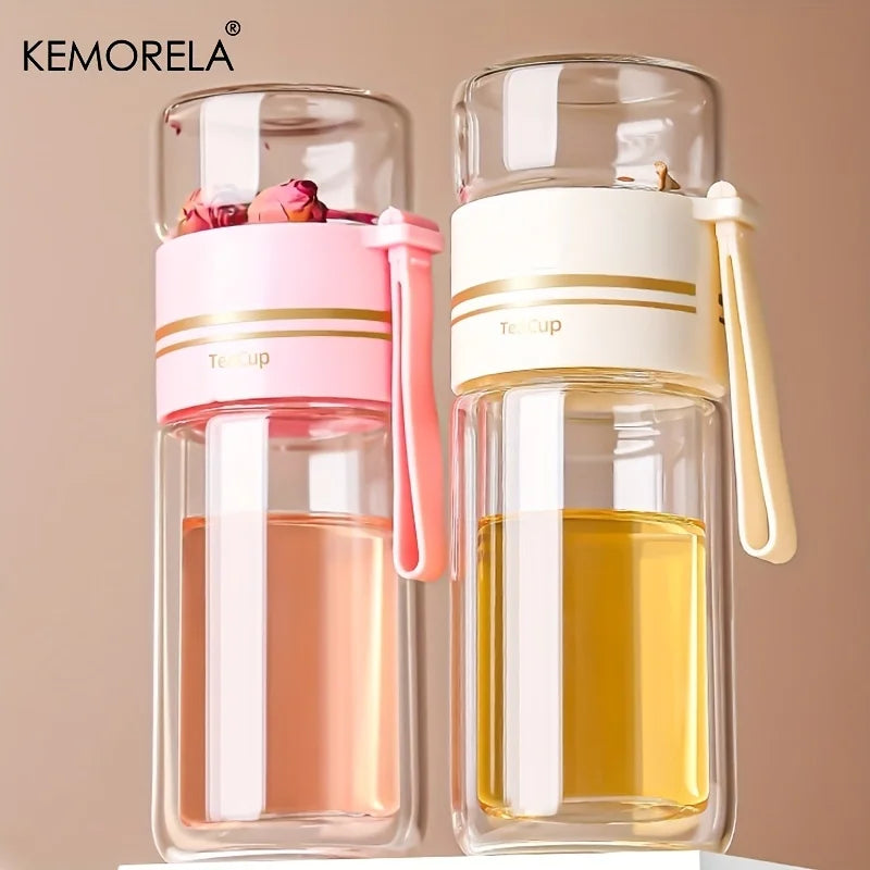 Blissful Brew Double-Wall Glass Tea Tumbler (with Carry Loop)