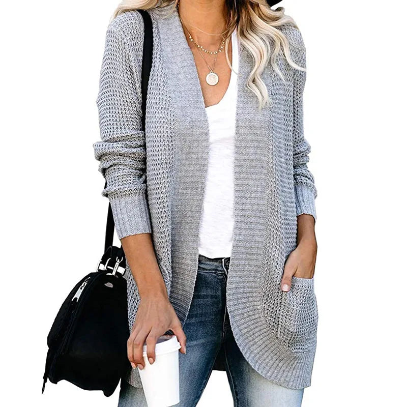 Soft Knit Curve-Pocket Sweater Cardigan