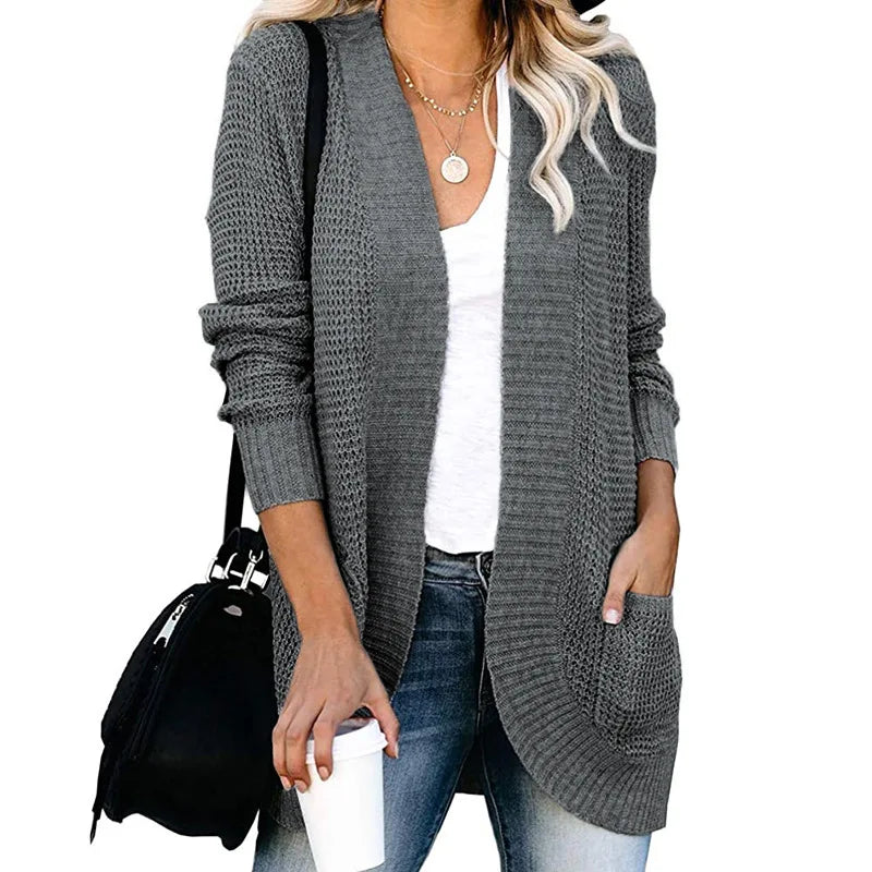 Soft Knit Curve-Pocket Sweater Cardigan