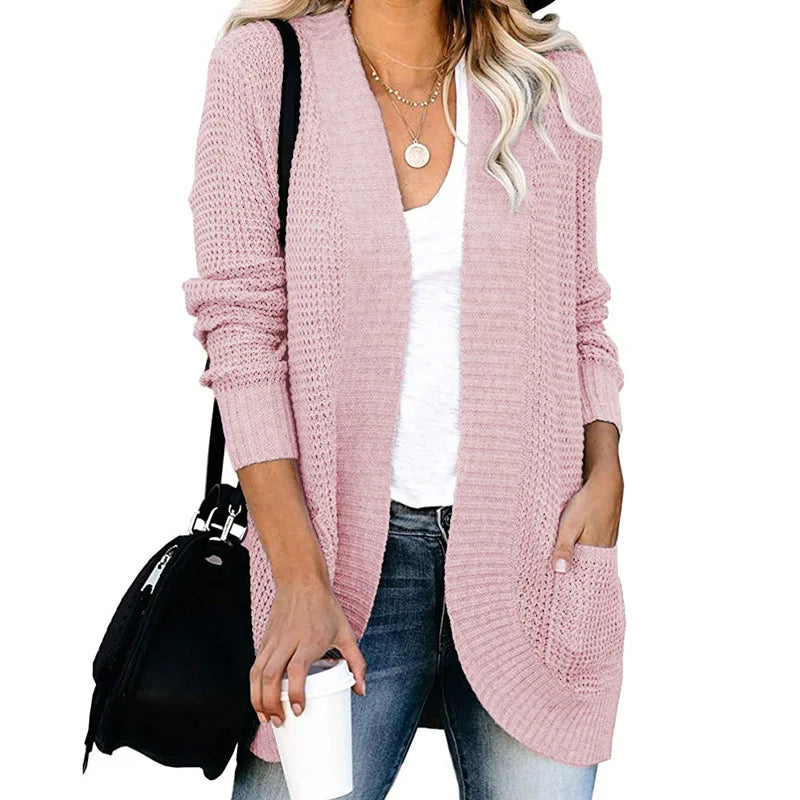 Soft Knit Curve-Pocket Sweater Cardigan