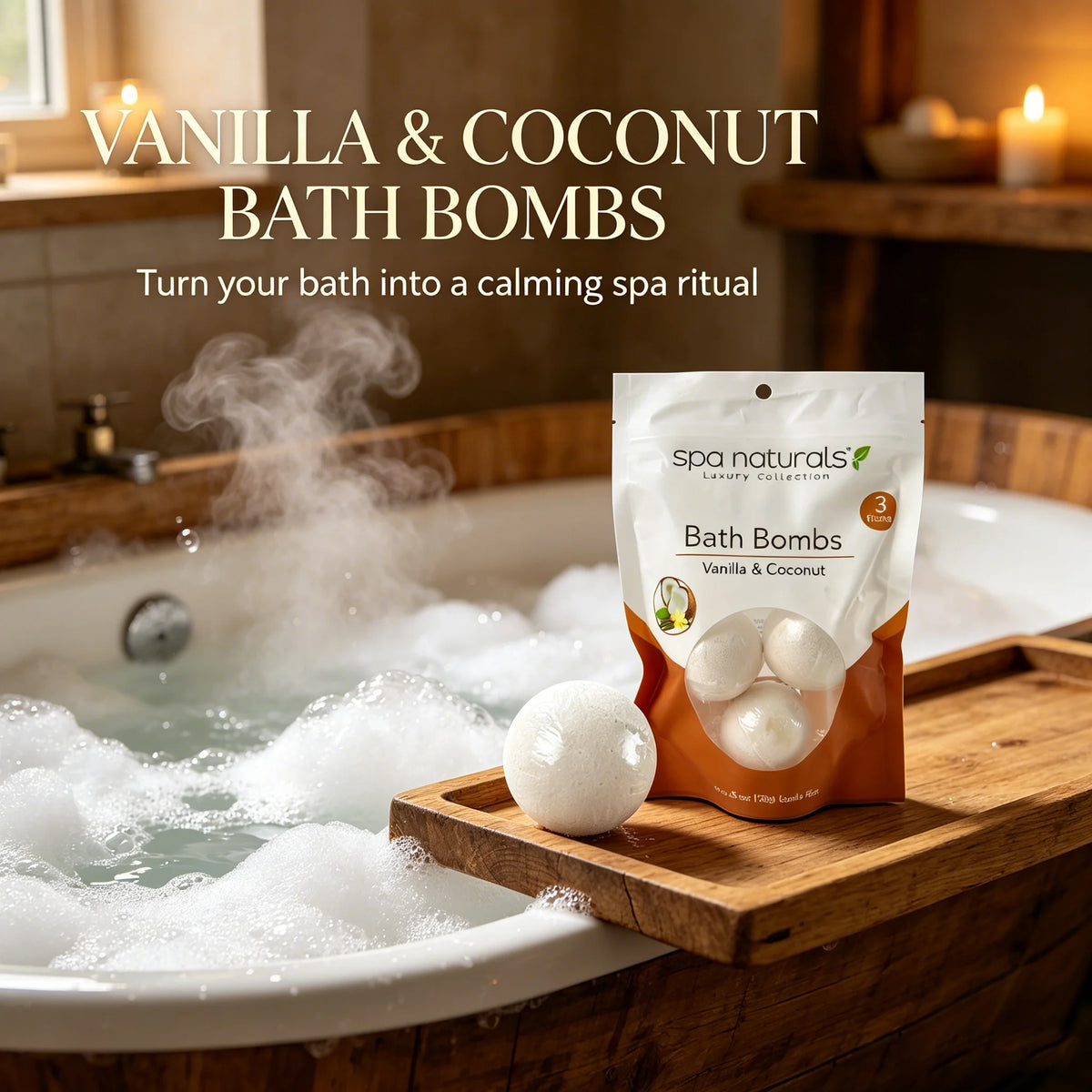 Vanilla & Coconut Bath Bombs, Luxury Spa Collection, Effervescent & Nourishing Bath Fizzies for Personal Care