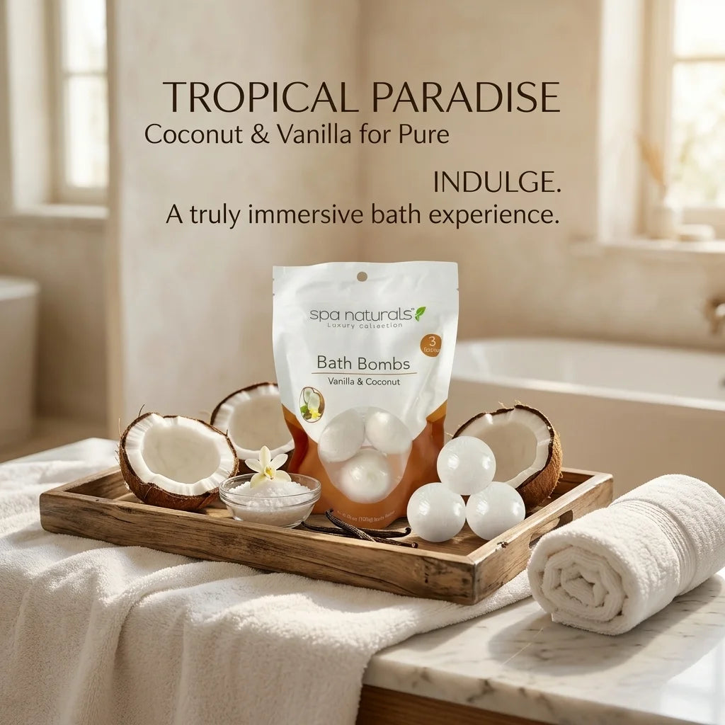 Vanilla & Coconut Bath Bombs, Luxury Spa Collection, Effervescent & Nourishing Bath Fizzies for Personal Care