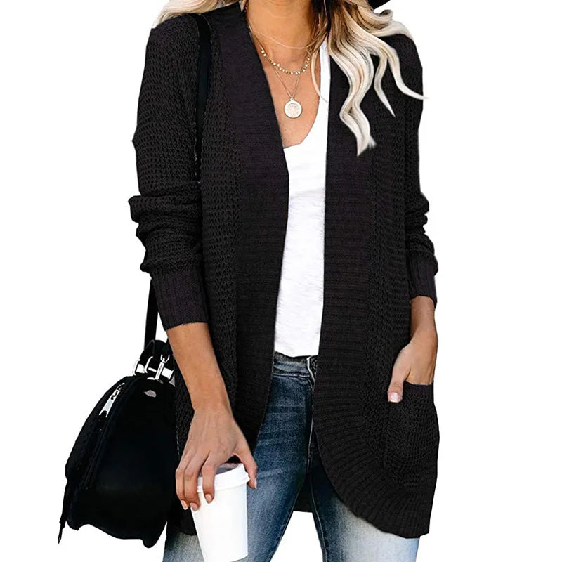 Soft Knit Curve-Pocket Sweater Cardigan