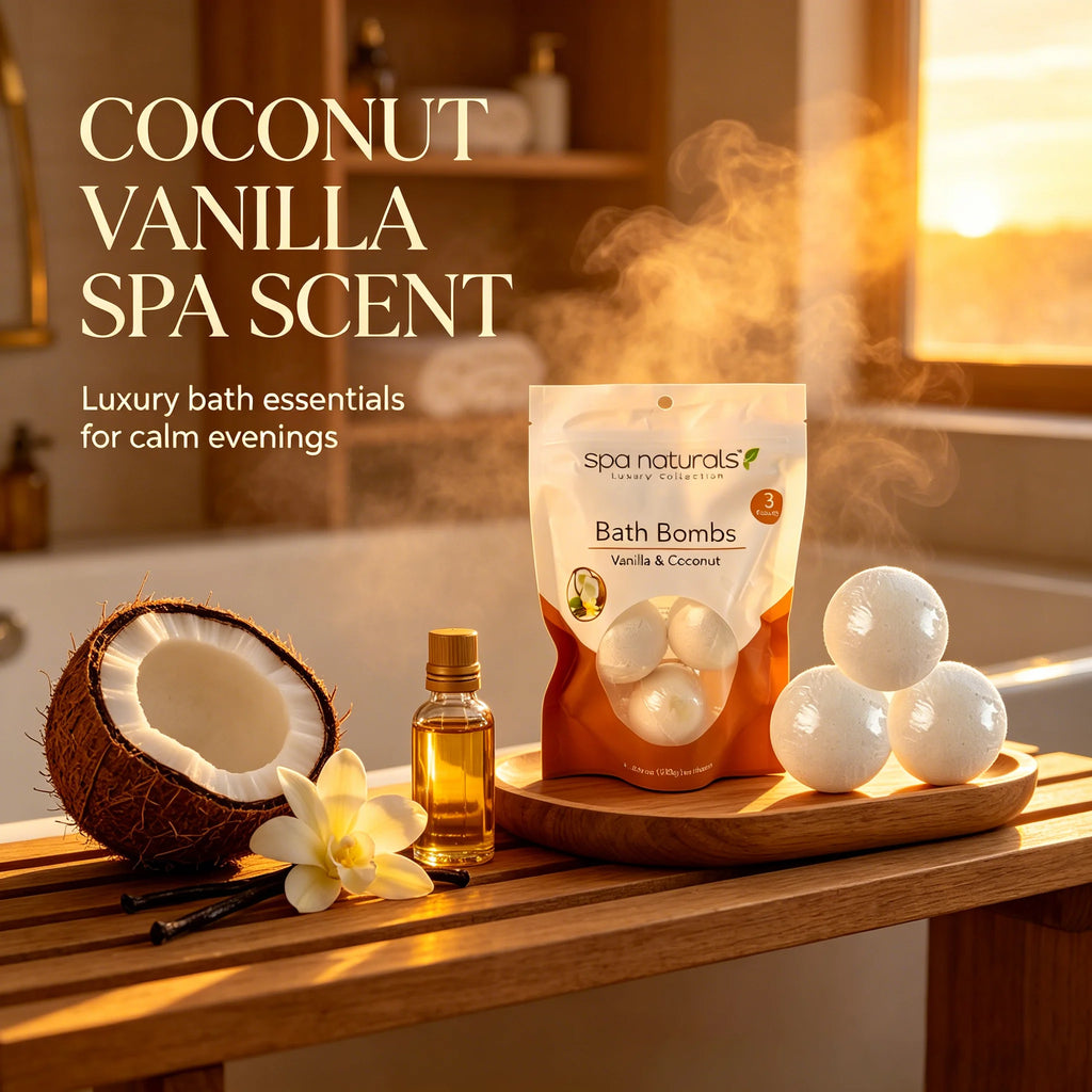 Vanilla & Coconut Bath Bombs, Luxury Spa Collection, Effervescent & Nourishing Bath Fizzies for Personal Care