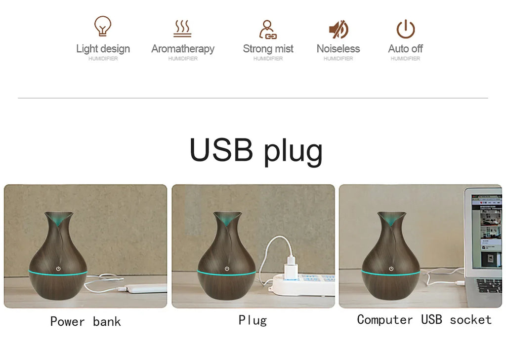 Wood Accent Compact Desk & Bedroom Essential Diffuser (USB)