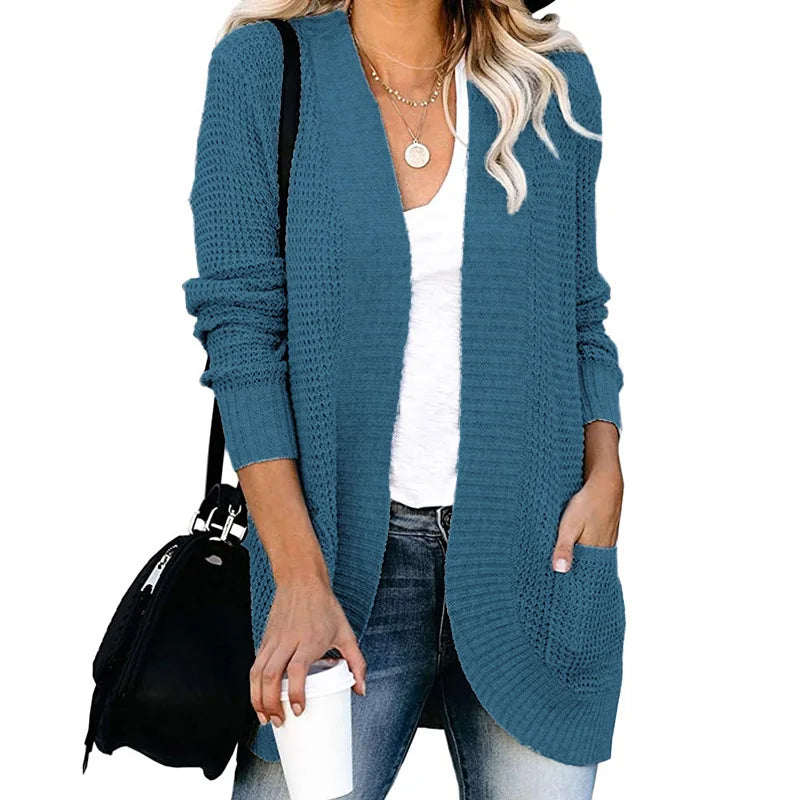 Soft Knit Curve-Pocket Sweater Cardigan